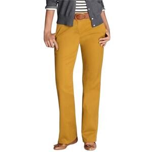 Lands End Ladies mid-rise straight leg chino pants, mustard yellow, pockets, 8